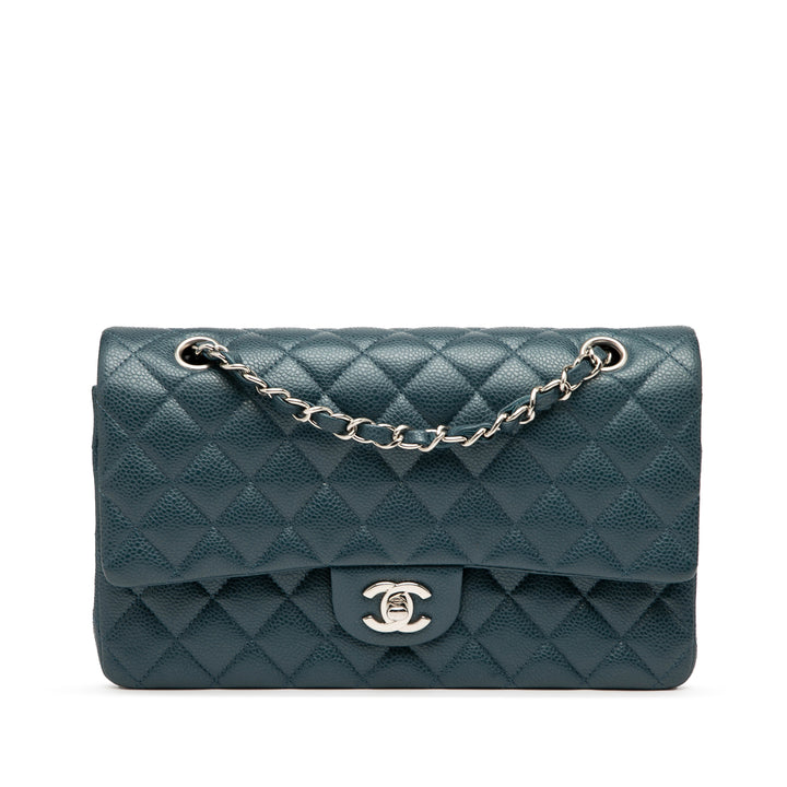 Chanel Medium Classic Caviar Double rabat Bleu