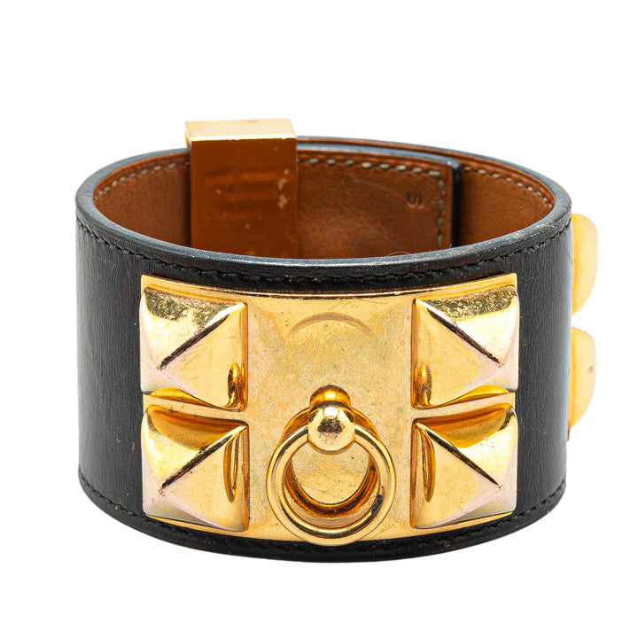 Box Calf and Gold Plated Collier de Chien Bracelet S Black - Gaby Paris