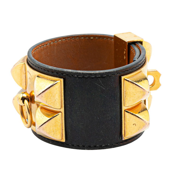 Box Calf and Gold Plated Collier de Chien Bracelet S Black - Gaby Paris