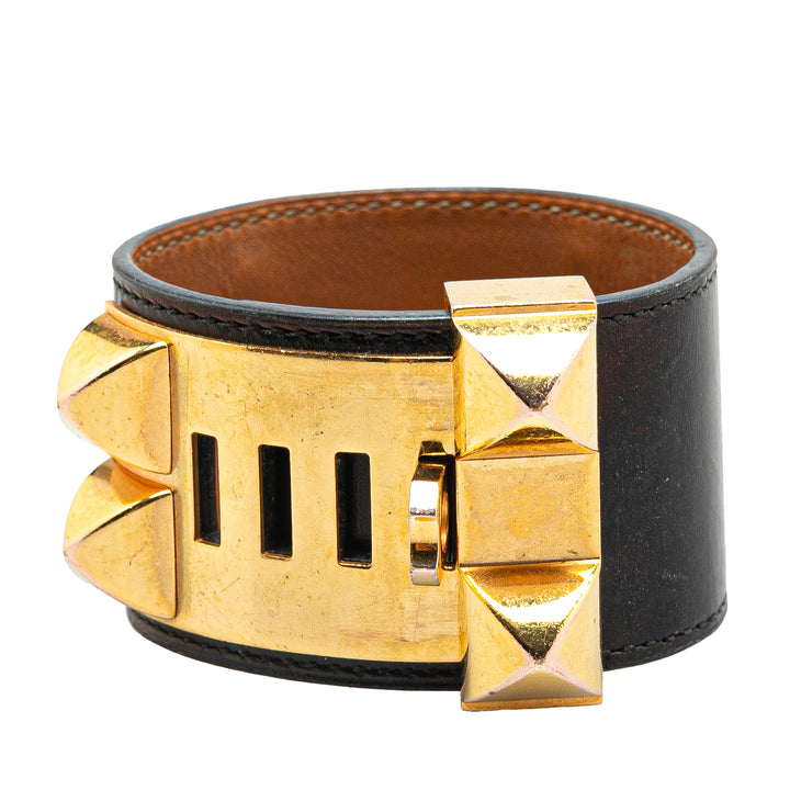 Box Calf and Gold Plated Collier de Chien Bracelet S Black - Gaby Paris