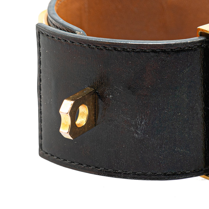 Box Calf and Gold Plated Collier de Chien Bracelet S Black - Gaby Paris
