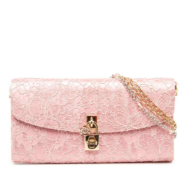 Dolce & Gabbana Pochette Lace Padlock avec chaîne Rose – vue principale – GABY PARIS