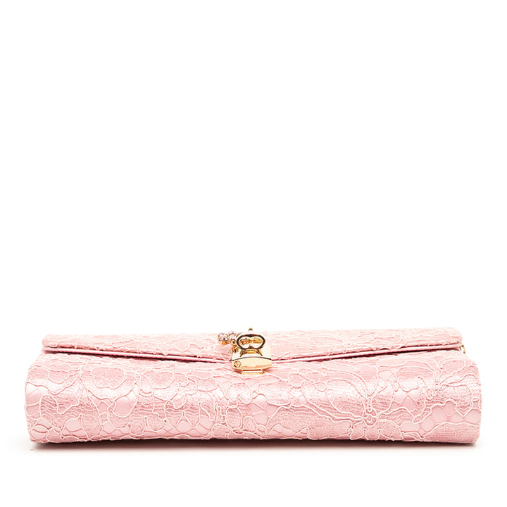 Dolce & Gabbana Pochette Lace Padlock avec chaîne Rose – vue 3 – GABY PARIS