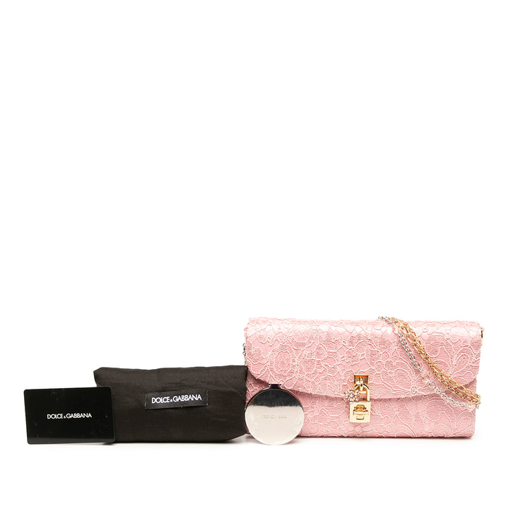 Dolce & Gabbana Pochette Lace Padlock avec chaîne Rose – vue 6 – GABY PARIS