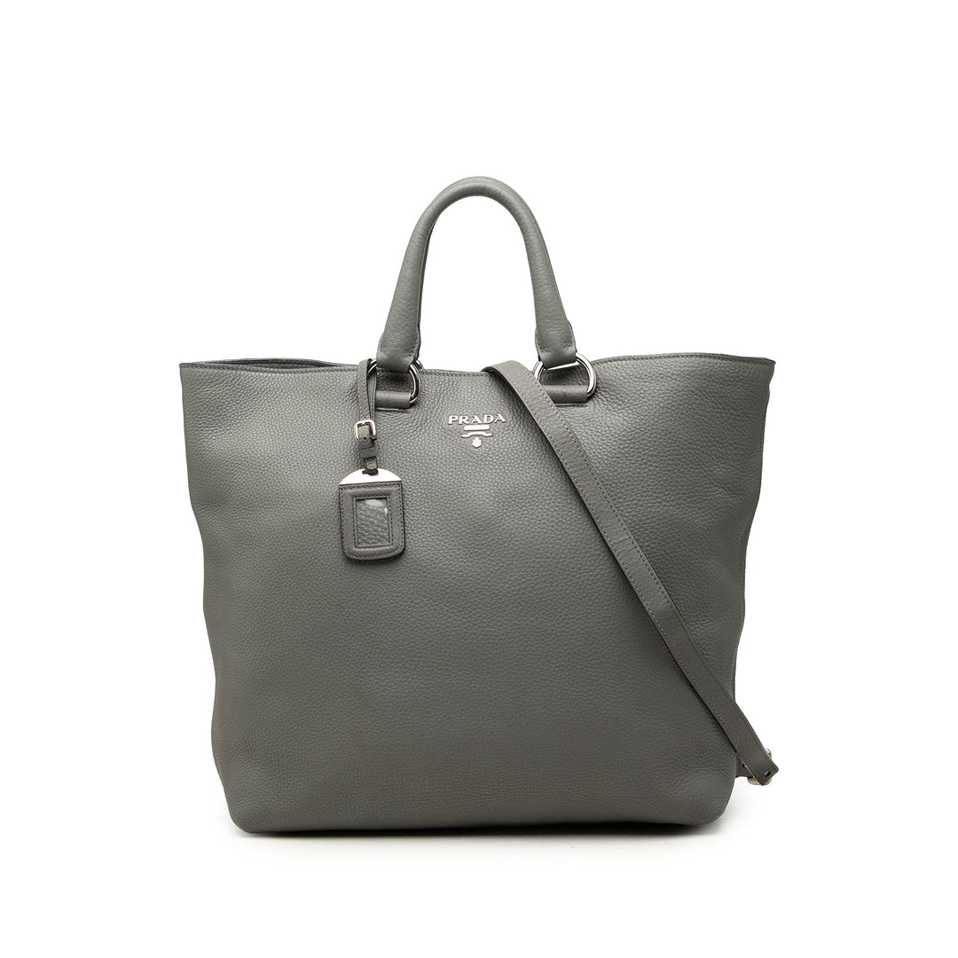 Prada Cabas Vitello Daino Open Gris – vue principale – GABY PARIS