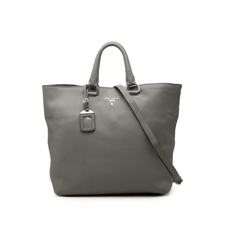 Prada Cabas Vitello Daino Open Gris – vue principale – GABY PARIS