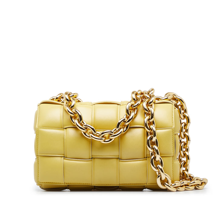 Calfskin Intrecciato Padded Chain Cassette Satchel Yellow - Gaby Paris