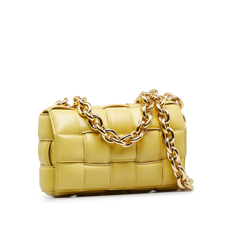 Calfskin Intrecciato Padded Chain Cassette Satchel Yellow - Gaby Paris