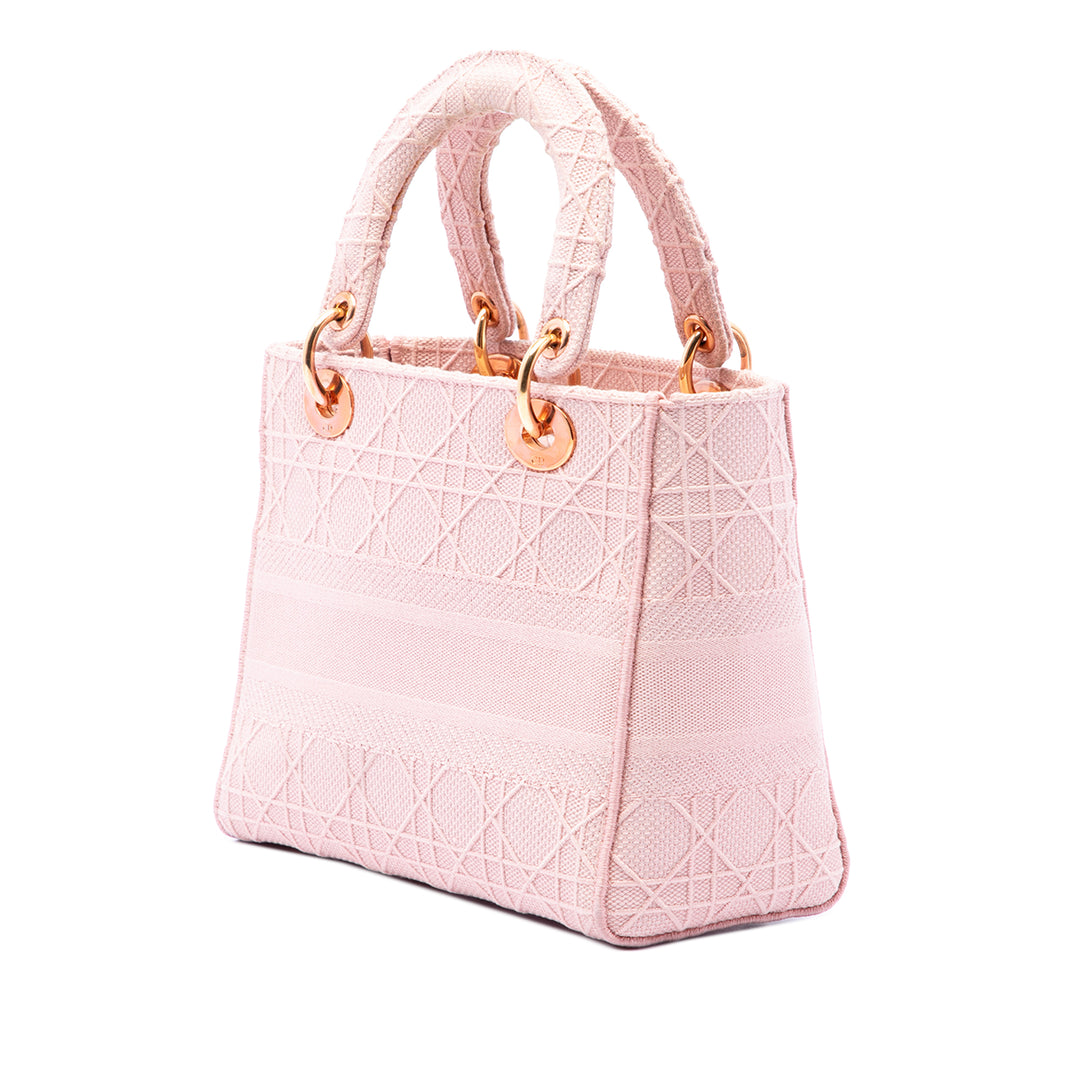 Dior Sac à main Lady D-Lite Cannage brodé Moyen Rose – vue 2 – GABY PARIS