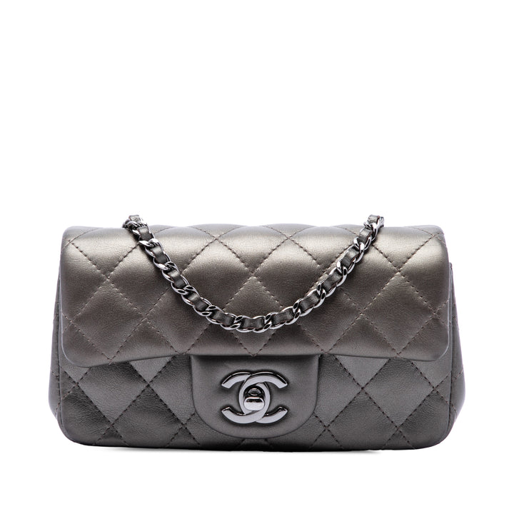Chanel Sac bandoulière Classic Rectangulaire Métallisé Rabat simple Extra Mini Cuir d'agneau Gris – vue principale – GABY PAR