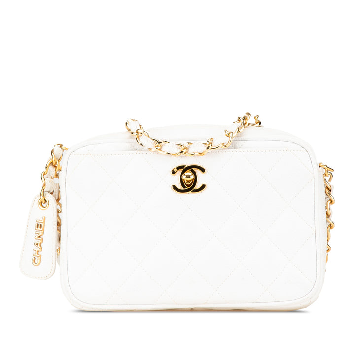 Quilted Caviar CC Camera Bag White - Gaby Paris