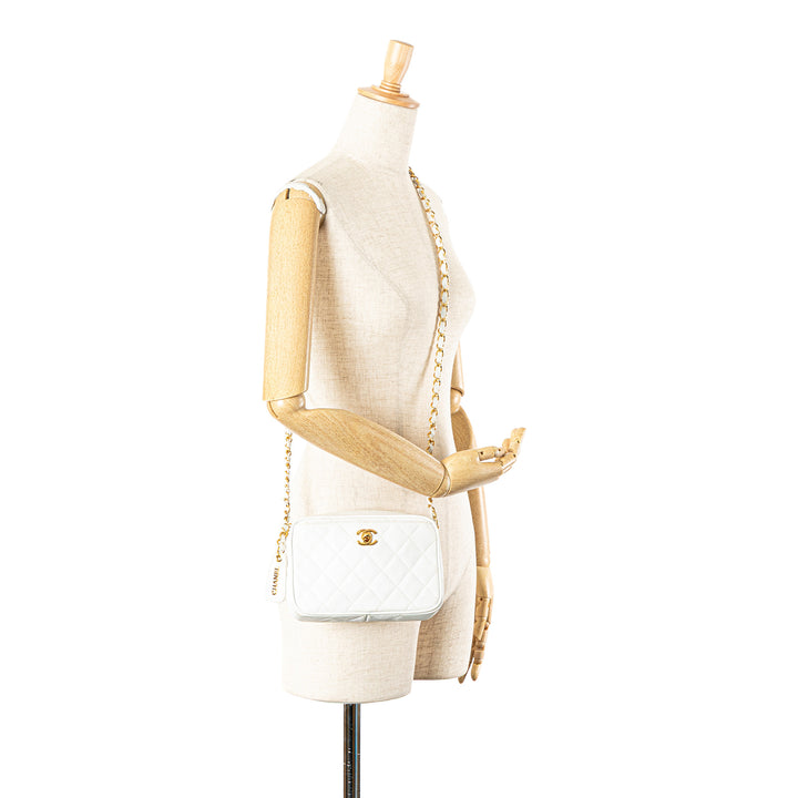 Quilted Caviar CC Camera Bag White - Gaby Paris