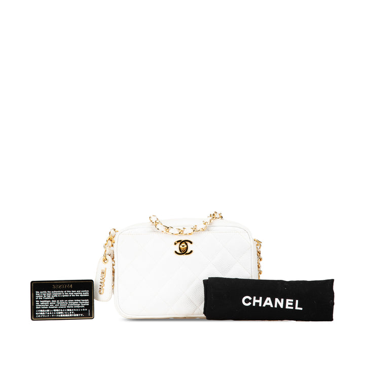 Quilted Caviar CC Camera Bag White - Gaby Paris