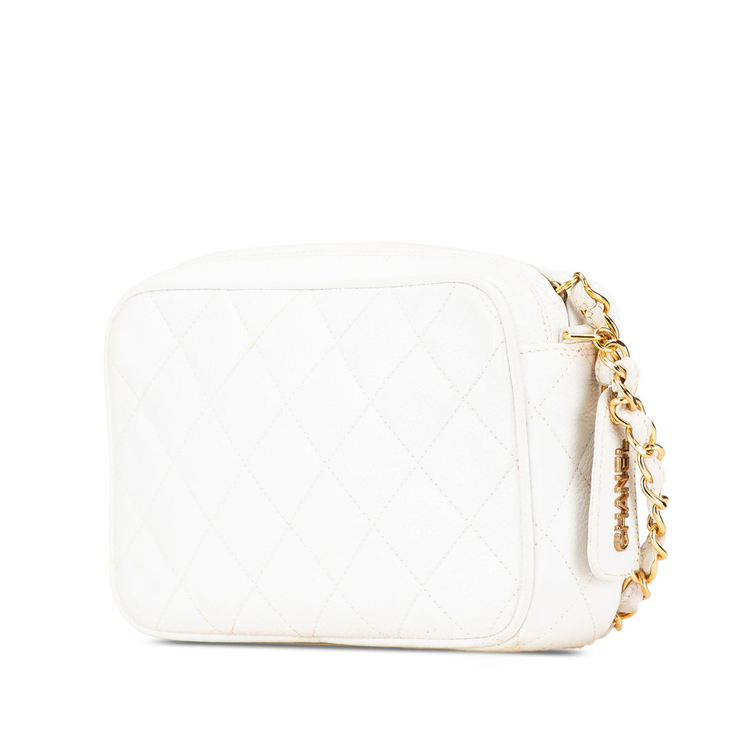 Quilted Caviar CC Camera Bag White - Gaby Paris