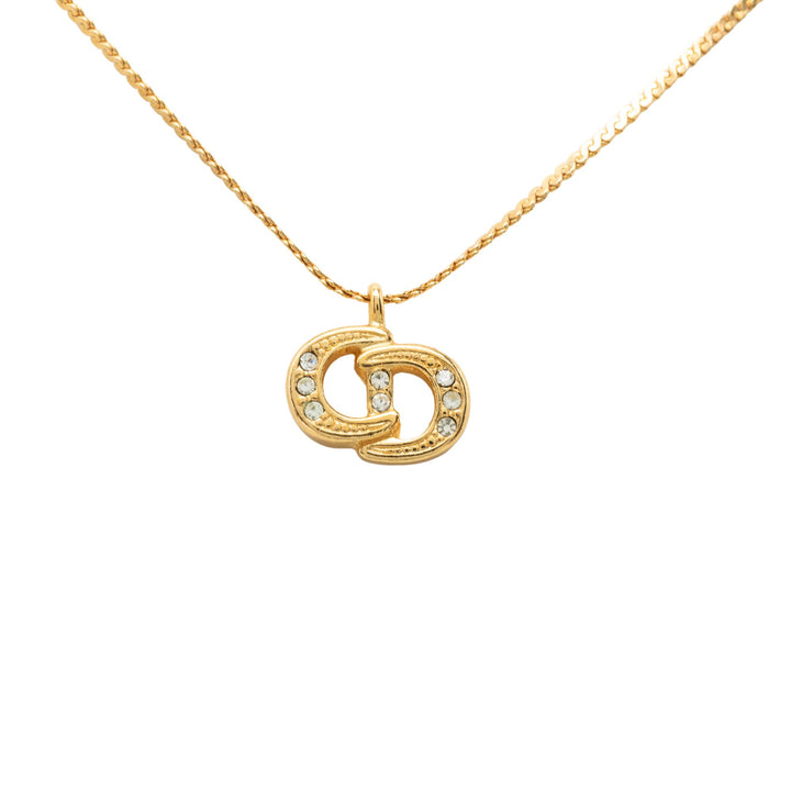 Dior Collier Strass CD Logo Pendant plaqué or – vue 2 – GABY PARIS