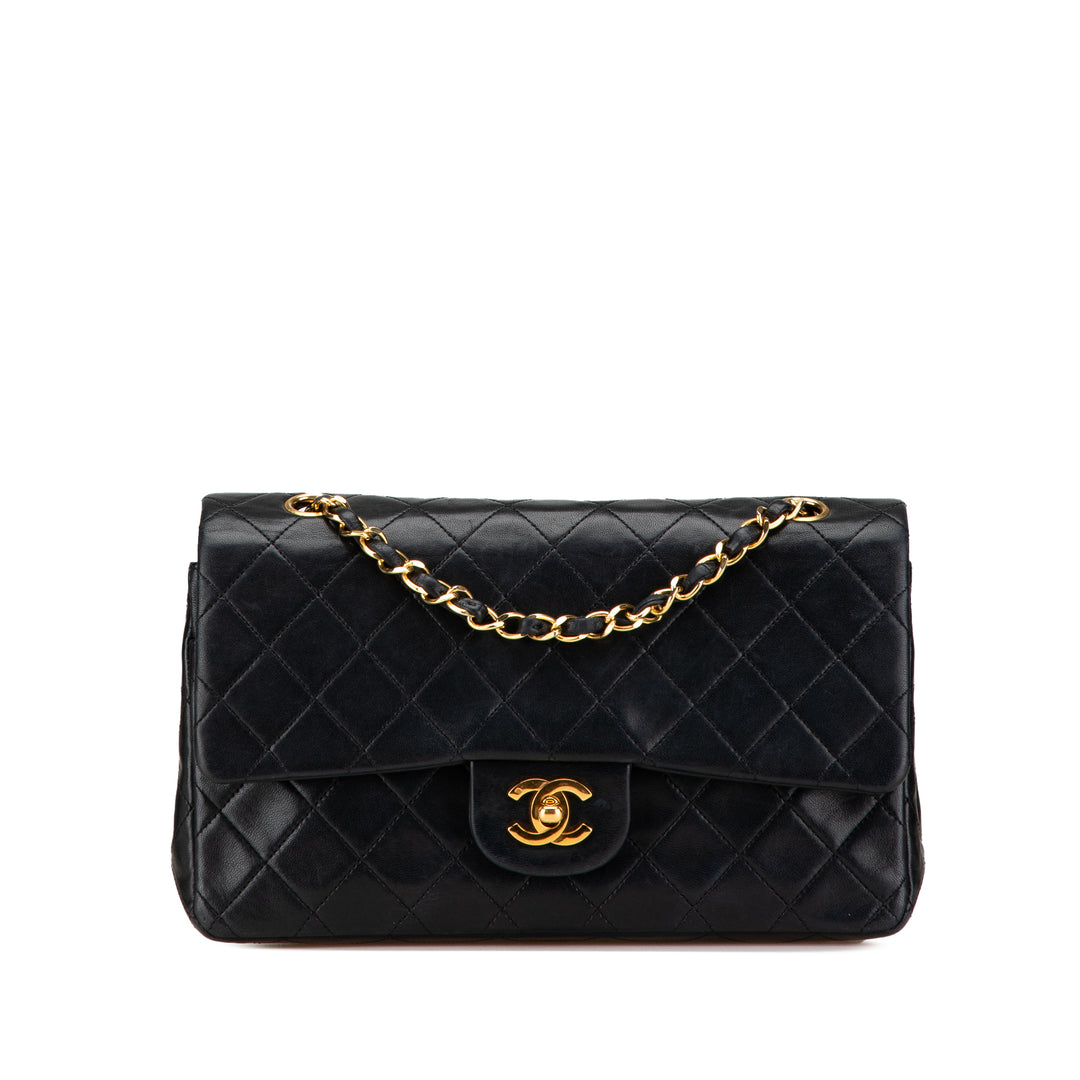 Medium Classic Lambskin Double Flap Black - Gaby Paris