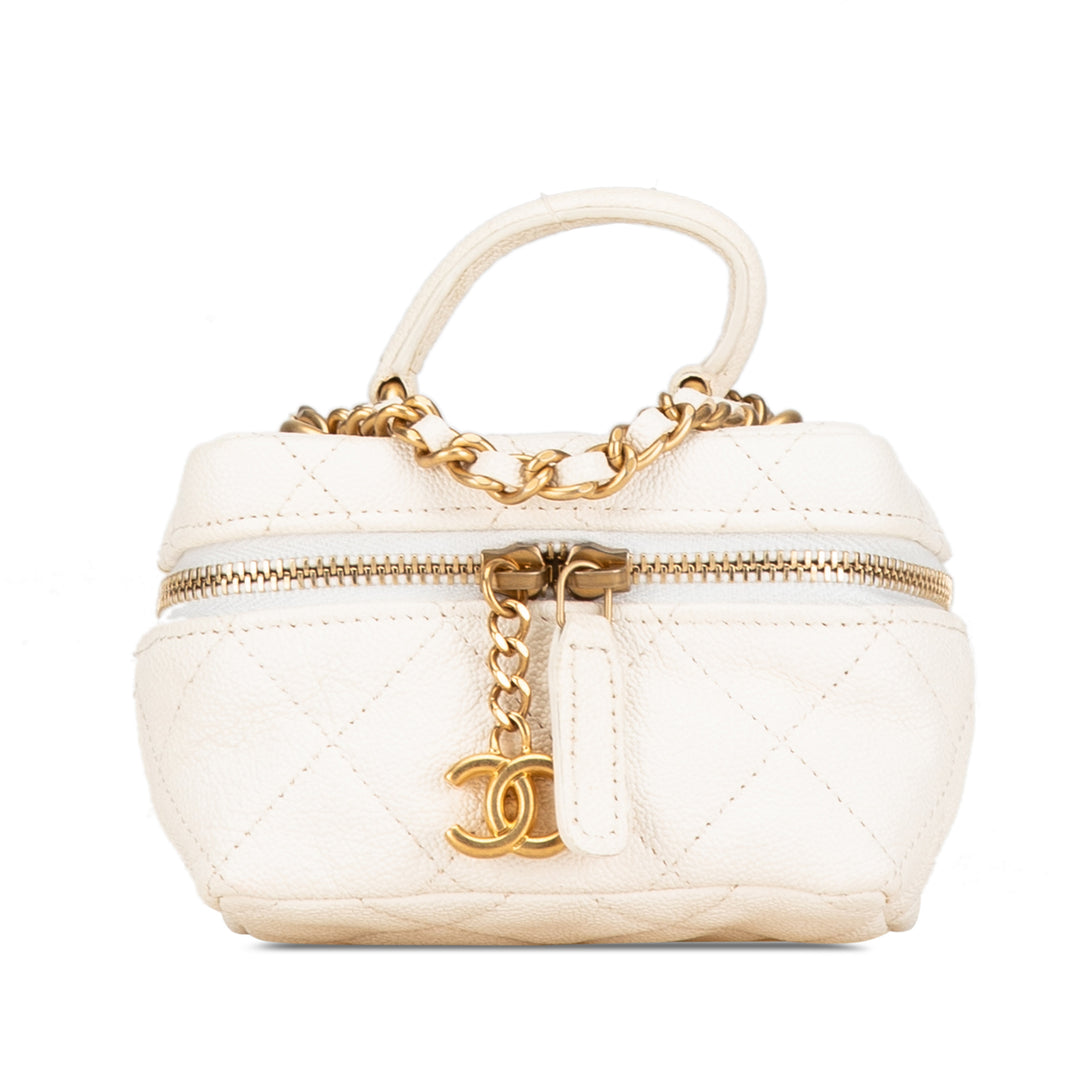 Mini Caviar Chain Zip Around Vanity Case White - Gaby Paris