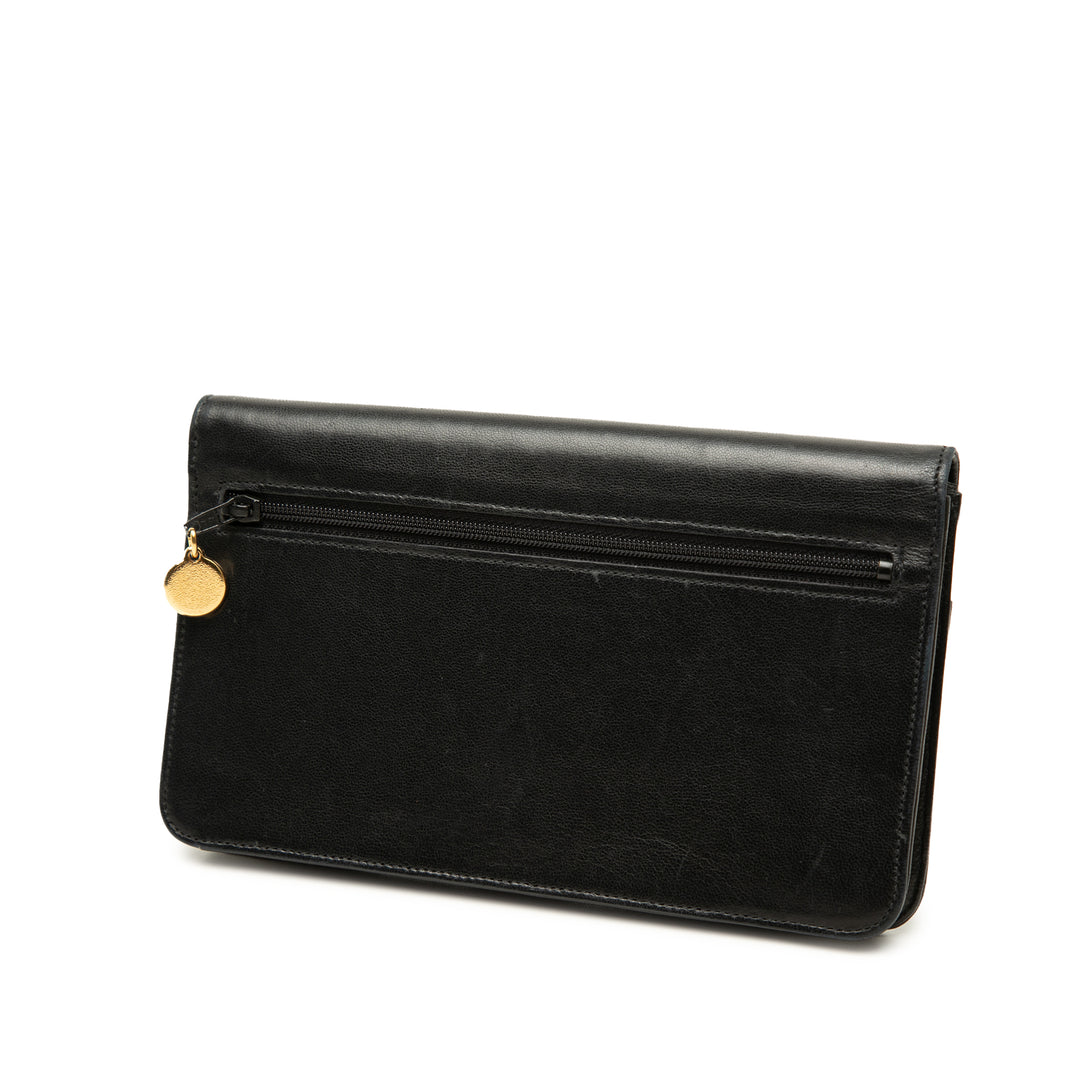 CC Surpiqué à rabat Portefeuille long Cuir d'agneau Noir