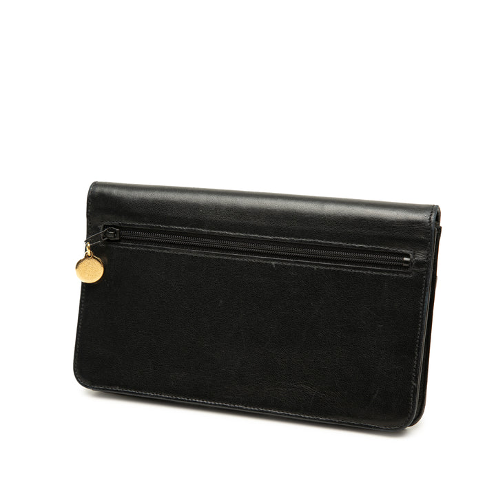 CC Surpiqué à rabat Portefeuille long Cuir d'agneau Noir