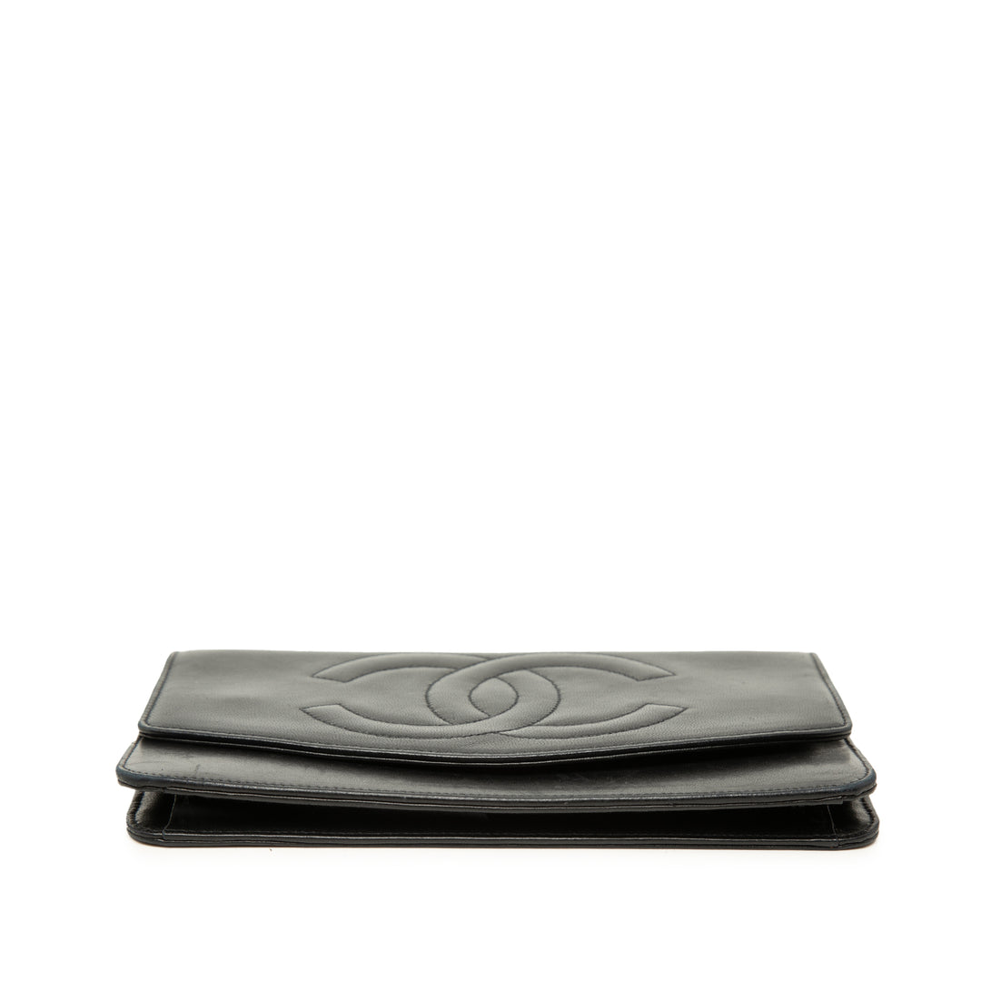 CC Surpiqué à rabat Portefeuille long Cuir d'agneau Noir