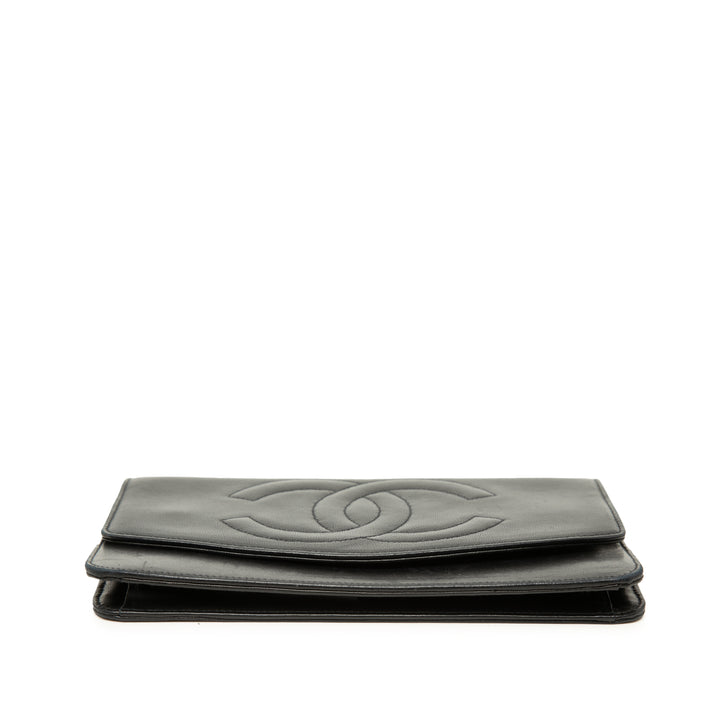 CC Surpiqué à rabat Portefeuille long Cuir d'agneau Noir