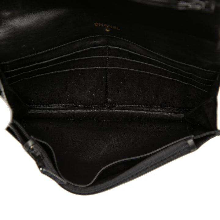 CC Surpiqué à rabat Portefeuille long Cuir d'agneau Noir