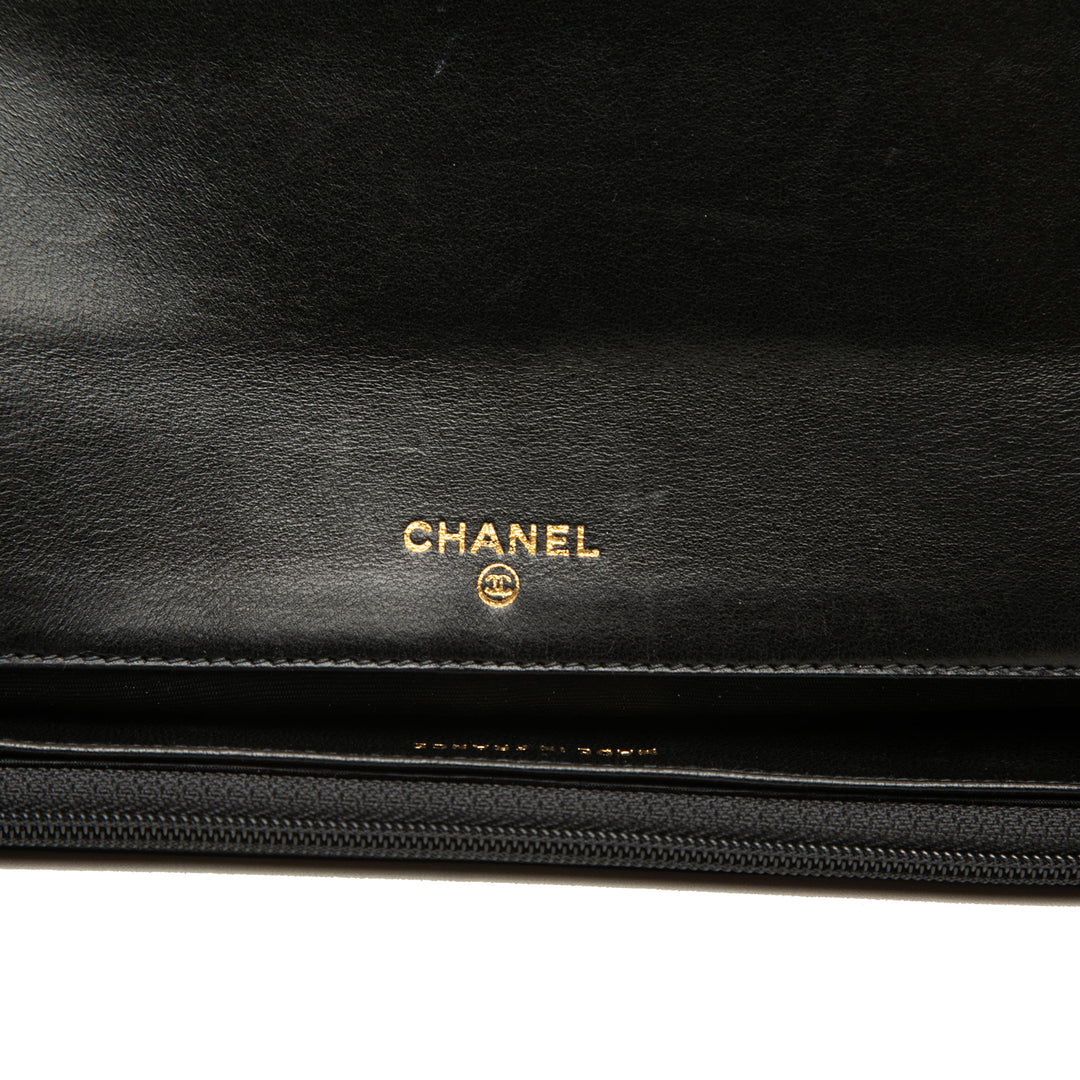 CC Surpiqué à rabat Portefeuille long Cuir d'agneau Noir
