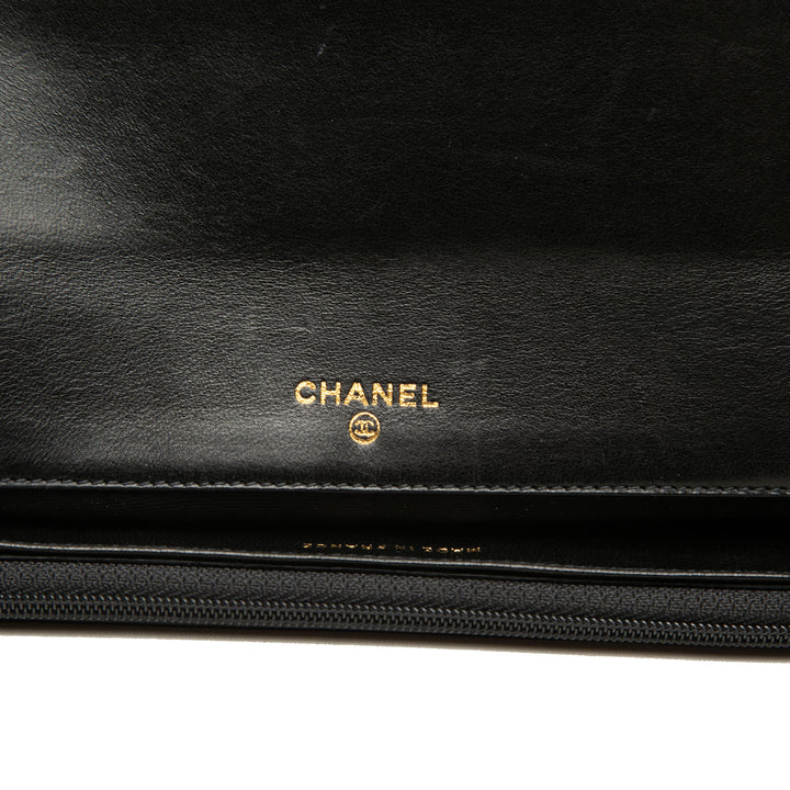 CC Surpiqué à rabat Portefeuille long Cuir d'agneau Noir