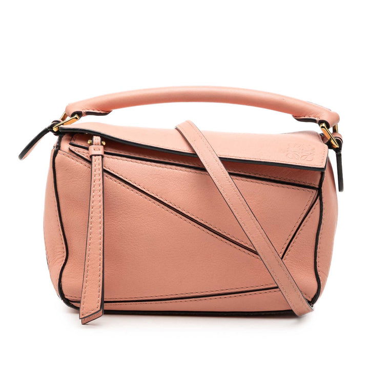 LOEWE Puzzle Sac Mini Cuir de veau Rose – vue principale – GABY PARIS