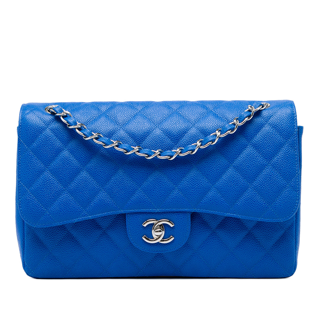 Chanel Classic Double rabat Jumbo Cuir caviar Bleu – vue principale – GABY PARIS