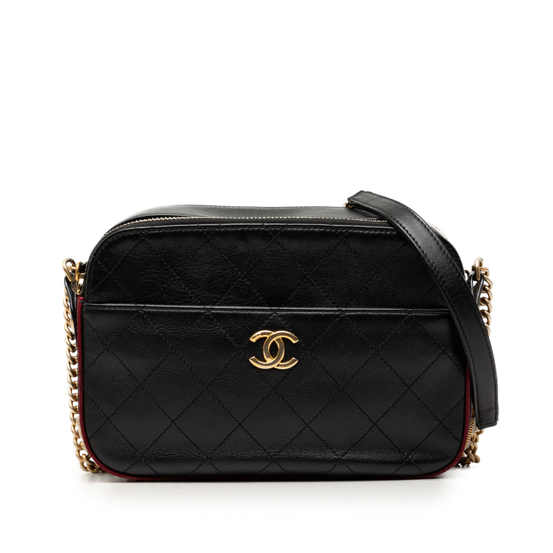 Chanel Cuir de veau Grosgrain Surpiqué Button Up Camera Étui