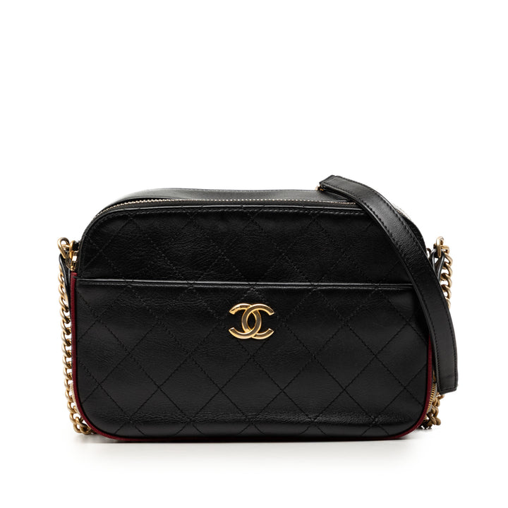 Chanel Cuir de veau Grosgrain Surpiqué Button Up Camera Étui