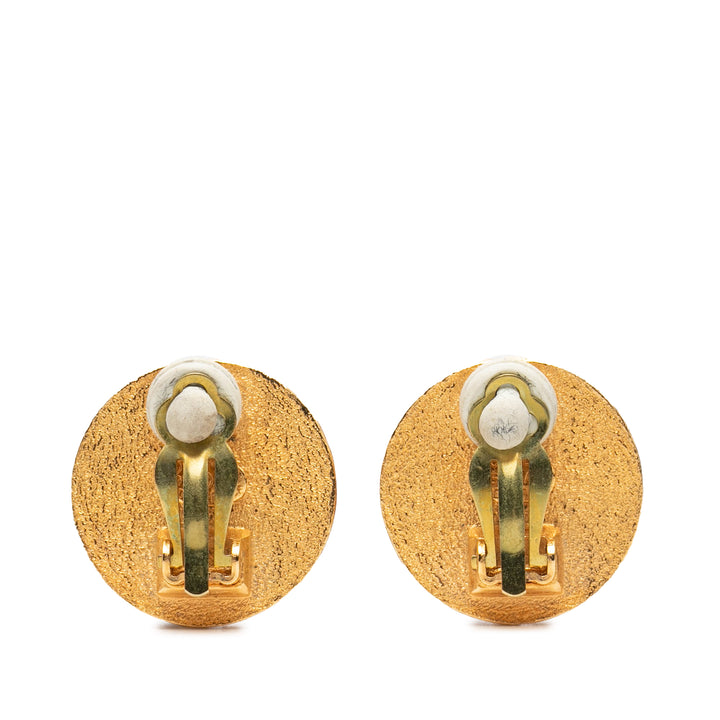 Chanel plaqué Coco Coin Motif Clip On Boucles d’oreilles
