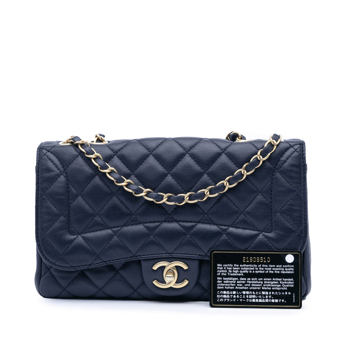Medium Quilted Lambskin Mademoiselle Chic Flap Blue - Gaby Paris