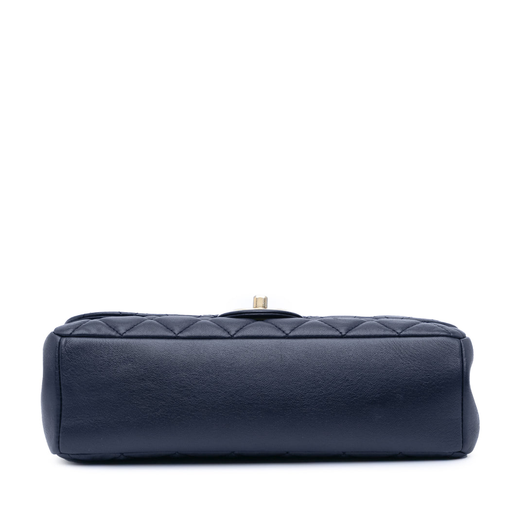 Medium Quilted Lambskin Mademoiselle Chic Flap Blue - Gaby Paris