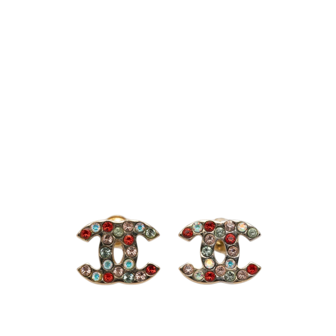 Chanel CC plaqué Strass Bullet Back Boucles d'oreilles Métal