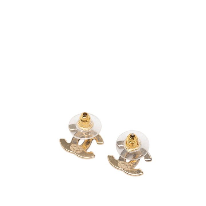 Chanel CC plaqué Strass Bullet Back Boucles d'oreilles Métal