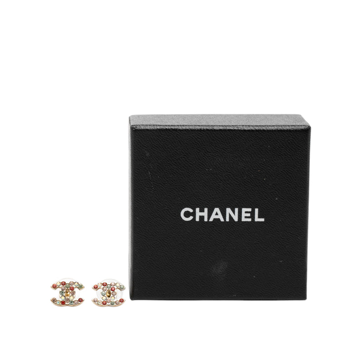 Chanel CC plaqué Strass Bullet Back Boucles d'oreilles Métal