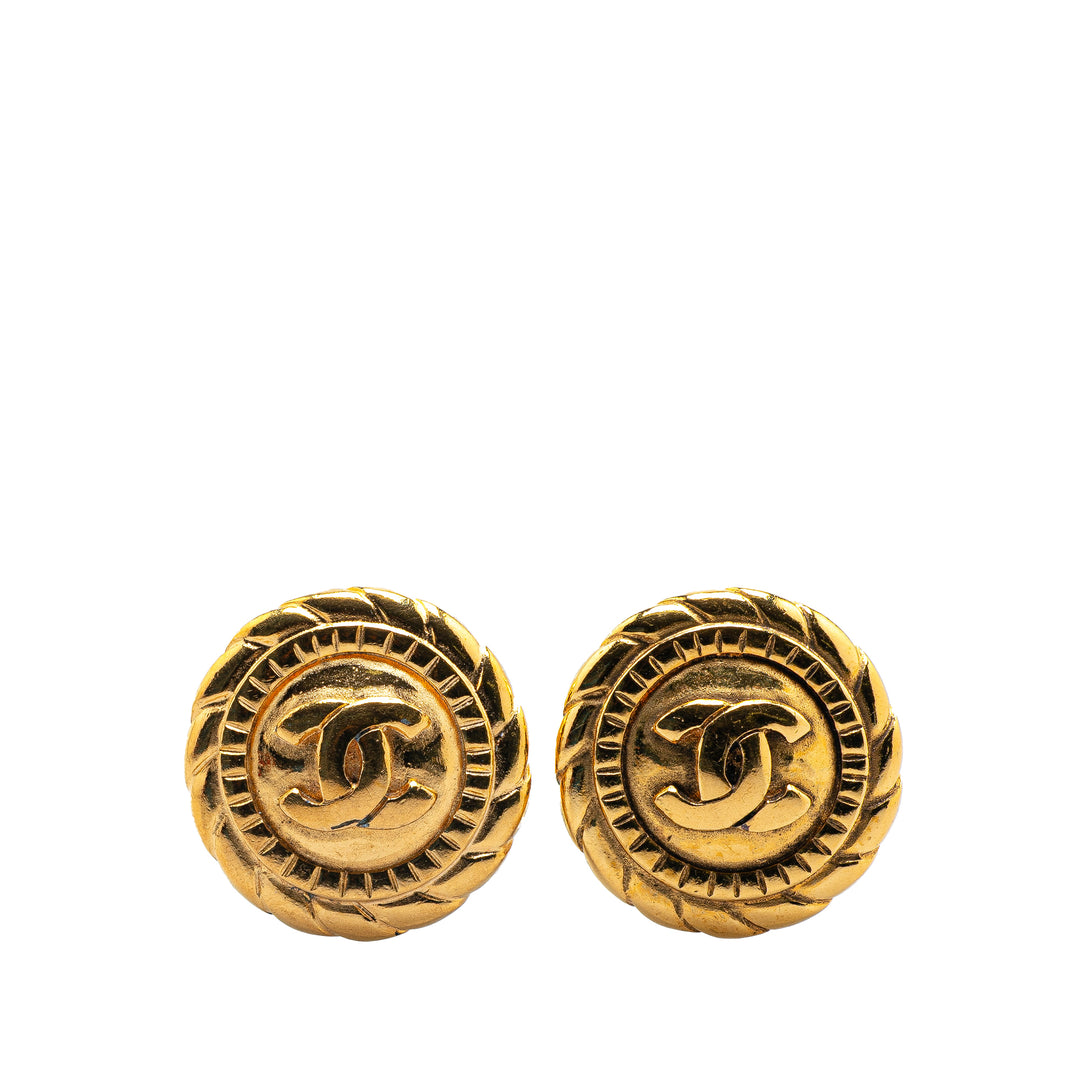 Gold Plated CC Round Clip on Earrings Gold - Gaby Paris