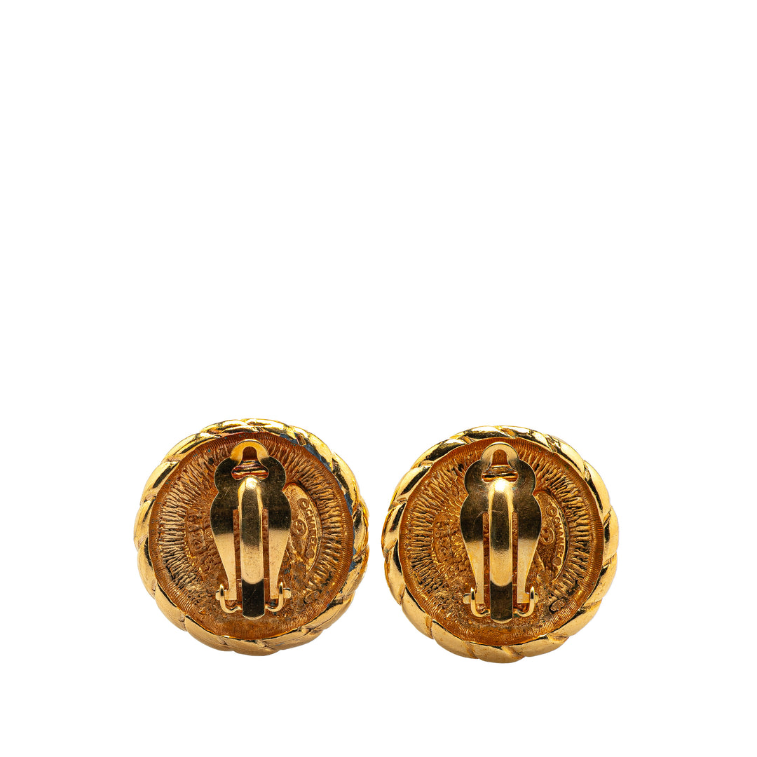 Gold Plated CC Round Clip on Earrings Gold - Gaby Paris