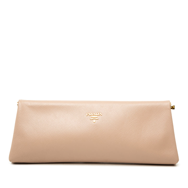 Prada Pochette Lux East West Armature Saffiano Beige – vue principale – GABY PARIS