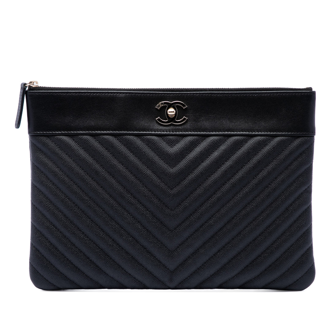 Chevron Mademoiselle O Étui Pochette Moyen Cuir caviar Noir