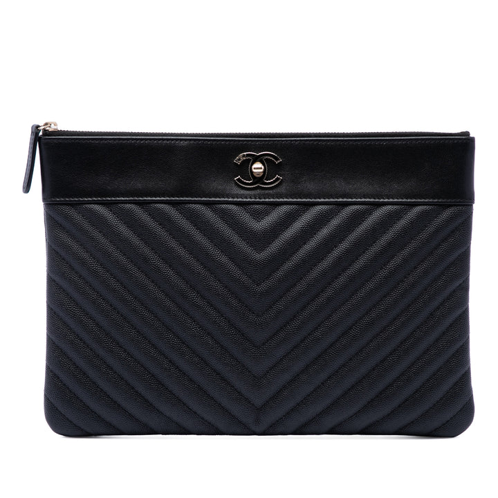 Chevron Mademoiselle O Étui Pochette Moyen Cuir caviar Noir