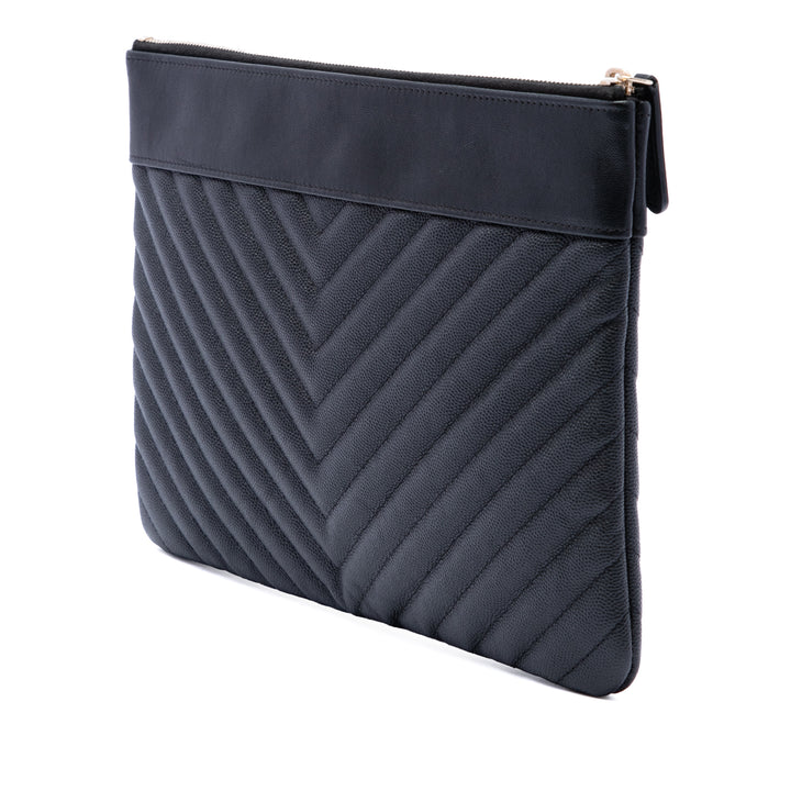Chevron Mademoiselle O Étui Pochette Moyen Cuir caviar Noir