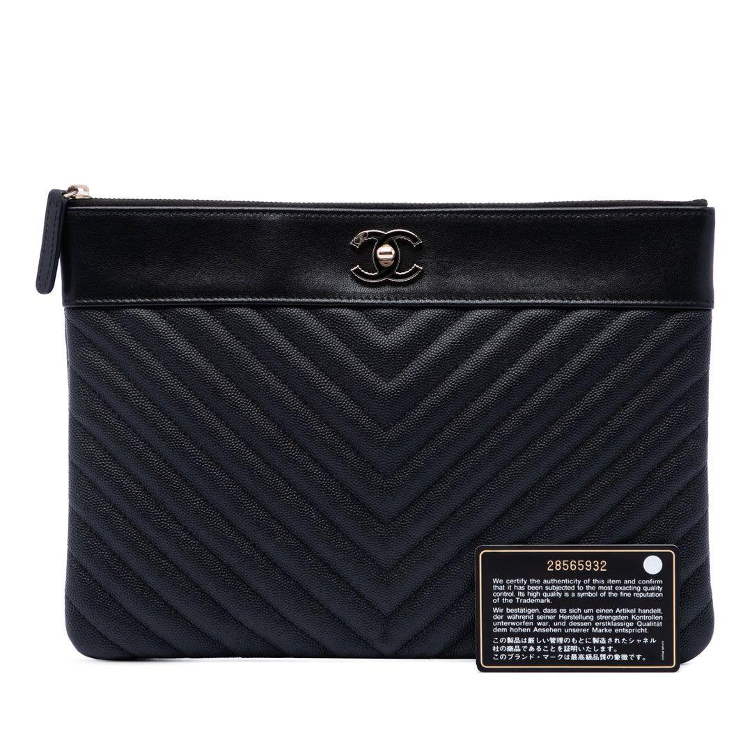 Chevron Mademoiselle O Étui Pochette Moyen Cuir caviar Noir