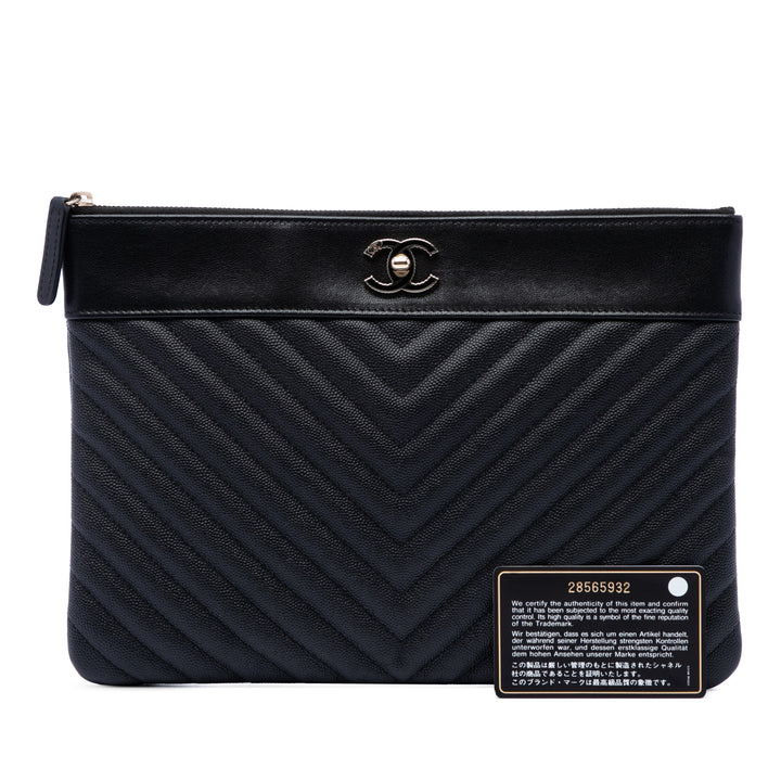 Chevron Mademoiselle O Étui Pochette Moyen Cuir caviar Noir