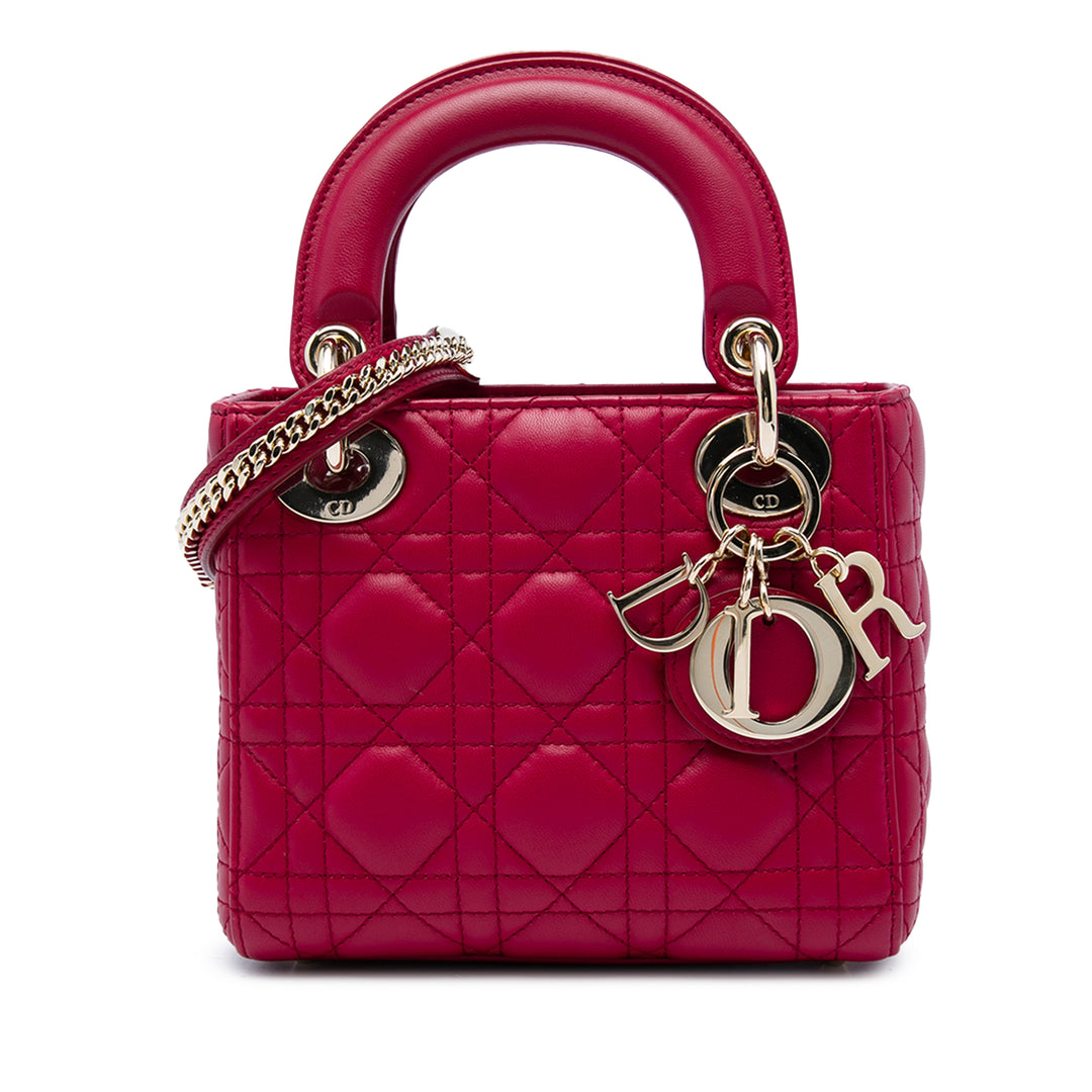 Dior Lady Dior Cannage Mini Cuir d'agneau Rose – vue principale – GABY PARIS