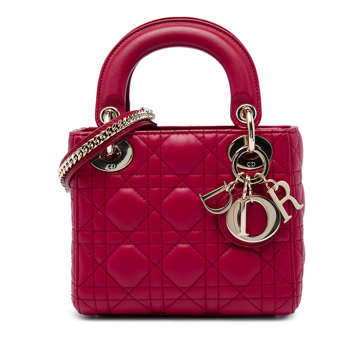 Dior Lady Dior Cannage Mini Cuir d'agneau Rose – vue principale – GABY PARIS