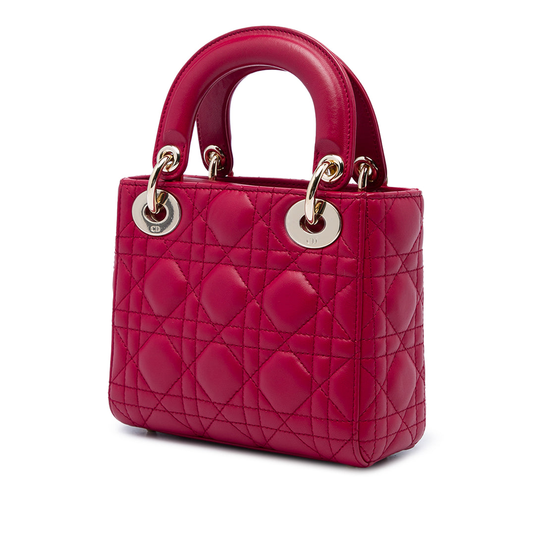 Dior Lady Dior Cannage Mini Cuir d'agneau Rose – vue 2 – GABY PARIS