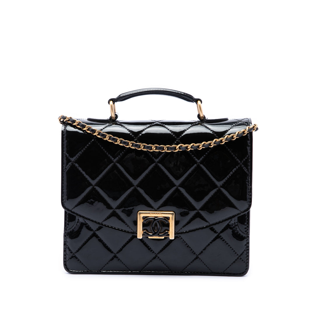 Chanel CC Matelassé Accordion Pushlock à rabat Noir – vue principale – GABY PARIS